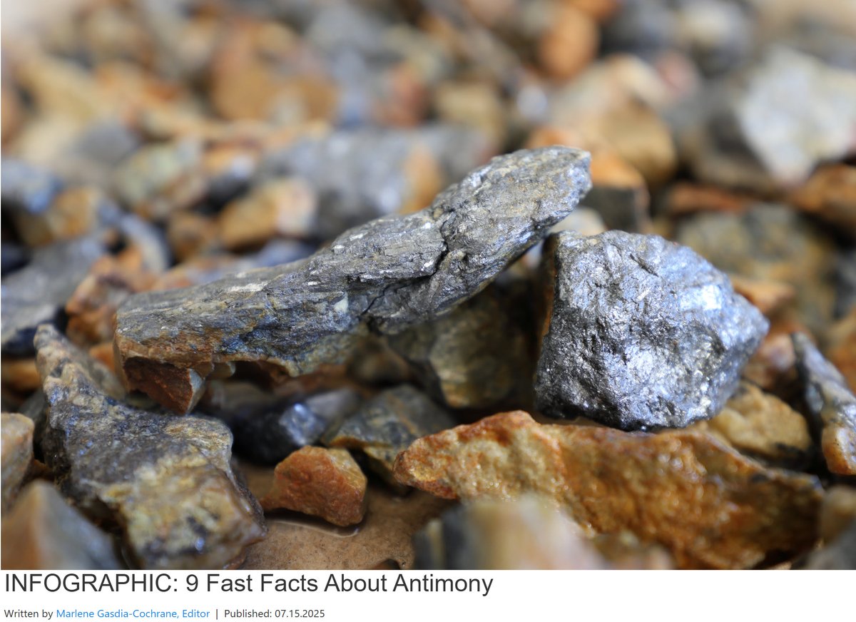 CCMGoldLtd's tweet image. Antimony: 9 Key Facts 🚀🔬

⚙️ Not yet a household name, but increasingly seen as a strategic critical mineral, antimony’s versatility &amp;amp; unique properties make it valuable across many major industrial applications.

Learn more 👉 thermofisher.com/blog/mining/in…

#CriticalMinerals #Mining