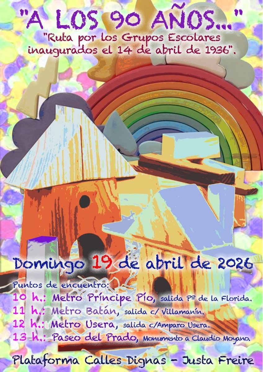 Angel_Llorca's tweet photo. ¡Ruta teatralizada por los Grupos Escolares de la II República guiada por #JustaFreire!
Para participar puedes sumarte en cualquiera de los puntos de encuentro del cartel.
¡Será una mañana festiva, memorialista y muy reivindicativa!
+Info 👉 https://t.co/kNpBRth2xV https://t.co/ewaUK1mZbE