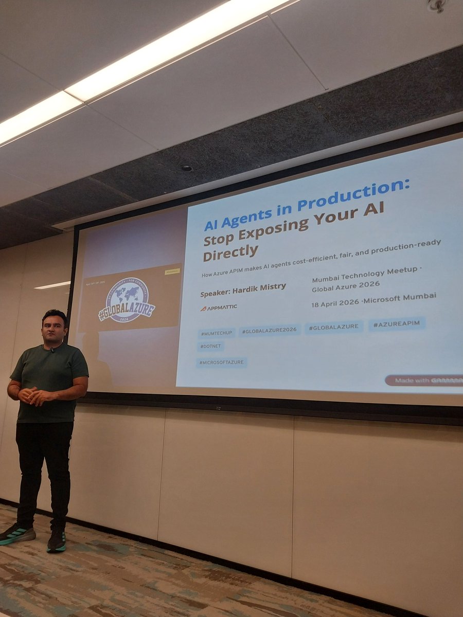 sabnisa7's tweet photo. Exposing your AI directly in prod? Disaster waiting to happen 💀
Azure APIM = AI agents that are cost-efficient, fair &amp; production-ready 🔥🚀
by Hardik Mistry @augvcor
#mumtechup #GlobalAzure2026 #GlobalAzure #AzureAPIM #dotnet #MicrosoftAzure #Apr26MTP https://t.co/x5b0dB0Fik