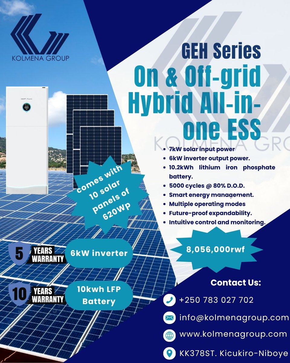 kolmenaltd's tweet image. Switch to clean, reliable, and cost-saving energy today! #SolarEnergy #CleanEnergy #Rwanda #KolmenaGroup #GoSolar #SmartEnergy #SustainableLiving