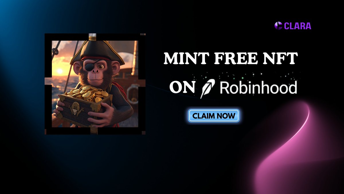 clarachainxyz's tweet photo. Free Mint NFT on RobinhoodTestnet 

"PIRATES" on CLARA ⚔️

🔗Mint: https://t.co/u5Ql1KhqVj

RT &amp; Paste Your Wallet Address Below ⬇️🎁 https://t.co/rlpU9WREMN