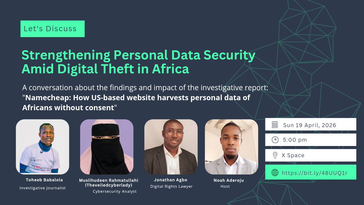 JurnoToheeb's tweet photo. In a recent DUBAWA's investigation, it has been discovered that many foreign websites are being used purposely to siphon personal data from  Sub-saharan Africa. 

Date: Sunday, April 19, 2026 (Tomorrow)

Venue: X space https://t.co/VNXVHvISE9

 https://t.co/DpgvxtPuye https://t.co/DdmBMGJWqg