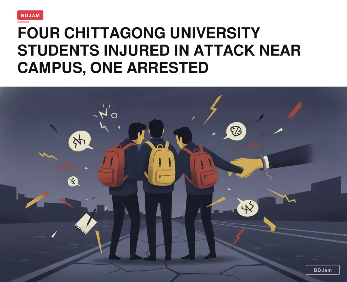 bdjamnews's tweet image. Four Chittagong University students injured in an attack near campus last night; one arrest made. Student groups demand swift action on safety concerns. #Chittagong #StudentSafety

bdjam.com/news/chittagon…