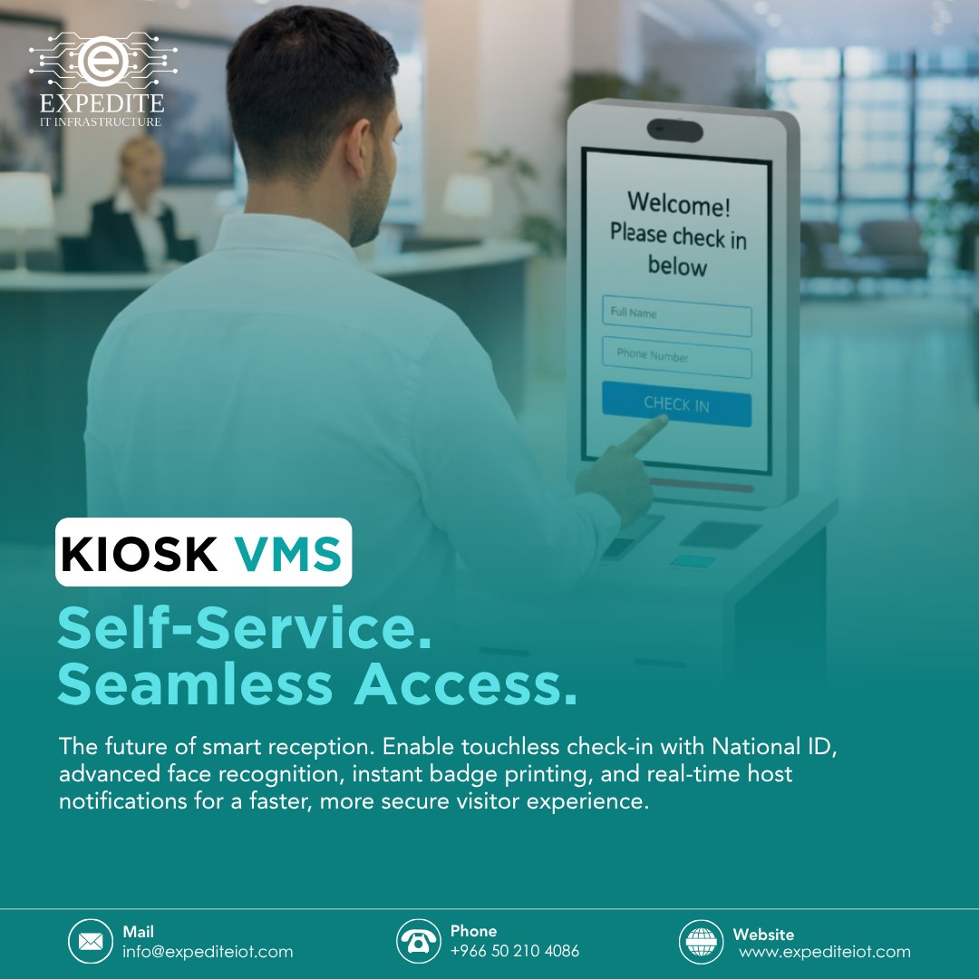expediteiot's tweet photo. Kiosk VMS – Self-Service. Seamless Access.

https://t.co/7wB6UOatmM…

#ExpediteIoT #KioskVMS #VisitorManagement #SelfService #GCC #SaudiArabia #UAE #Qatar #Oman #Kuwait #Bahrain #TouchlessCheckIn #FacialRecognition #NationalID #BadgePrinting #HostNotifications #SmartReception https://t.co/3H6HLmTqKs