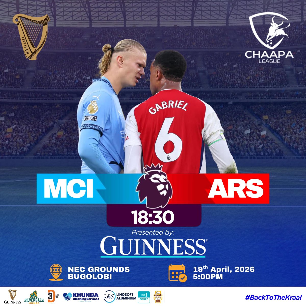ChaapaLeague's tweet photo. As we conclude match day 5, Guinness Uganda will showcase the seemingly title decider as @ManCity meets @Arsenal . Etihad is brought to NEC!
#BackToTheKraal https://t.co/VIb8zGvf5D