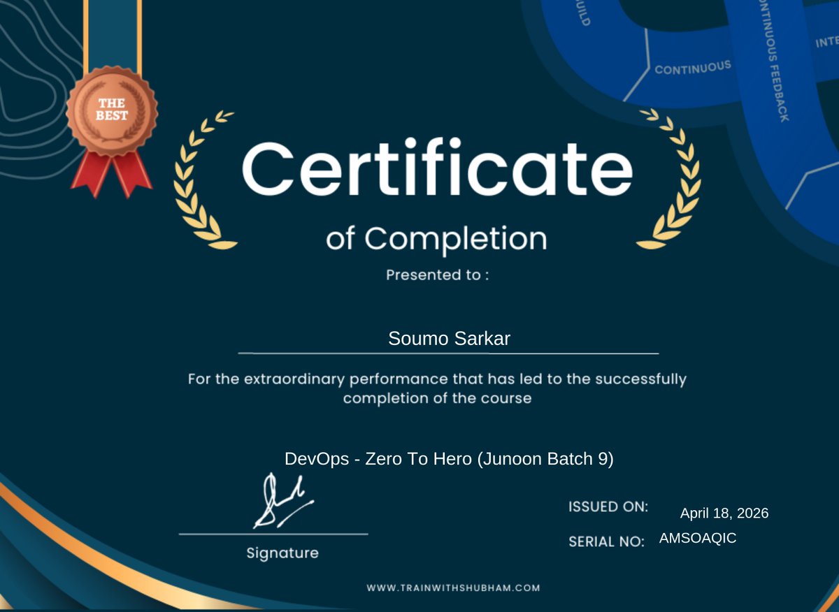section_super's tweet photo. I earned a certificate https://t.co/rkqYyxiPJ6 

Thank you for this great opportunity of learning from you @TrainWitShubham https://t.co/ongFA4BDfl