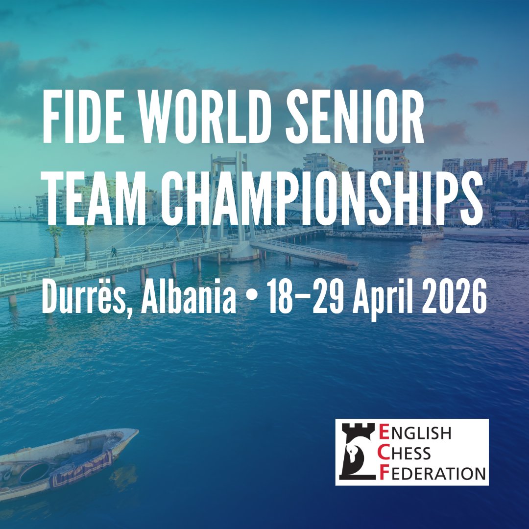 ecfchess's tweet image. Wishing all the England teams success at the World Senior Team Chess Championships in Durrës, Albania, 18–29 April. 🏴󠁧󠁢󠁥󠁮󠁧󠁿

Follow results: 50+: s3.chessresults.com/tnr1355210.asp…

65+: s3.chessresults.com/tnr1355236.asp…

We’re cheering you on, team England! 📣

 @FIDE_chess #chess #chesscommunity