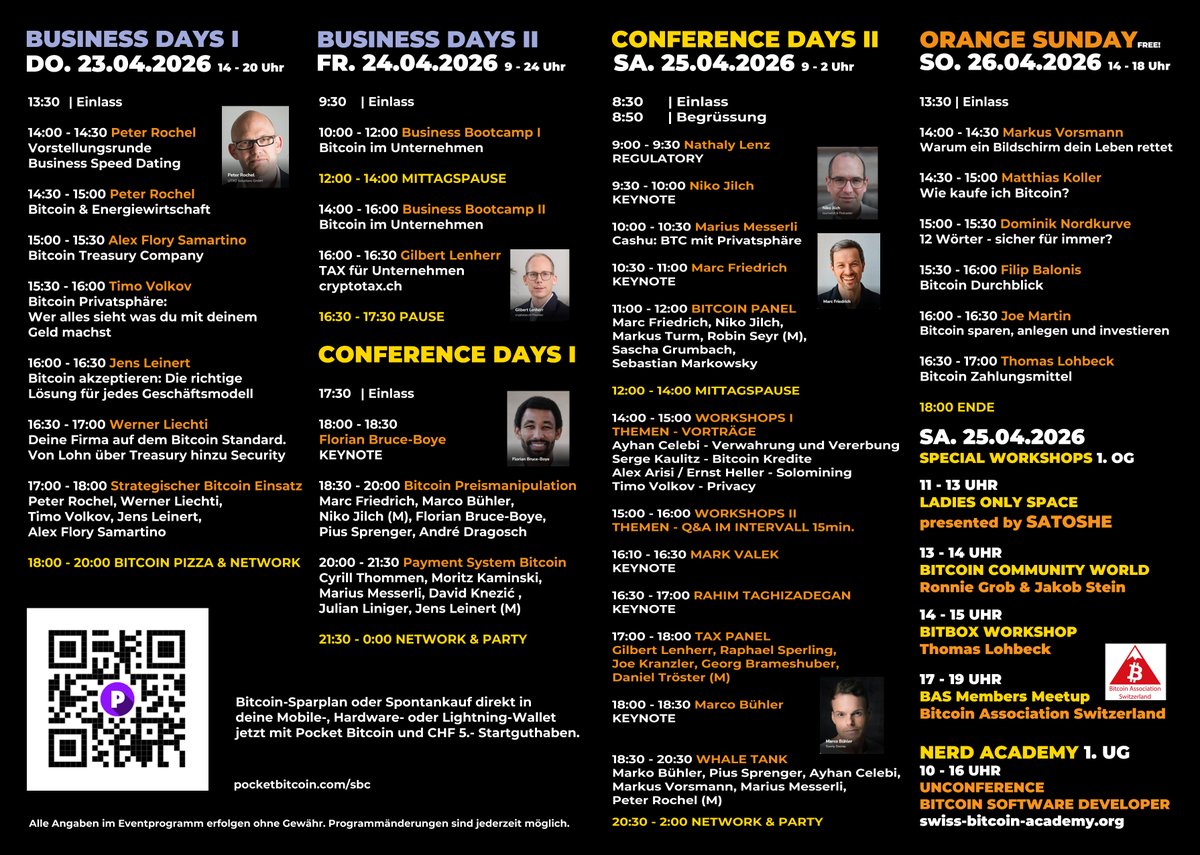 Swissbitcoincon's tweet image. Nächste Woche ist es soweit!
4. Swiss Bitcoin Conference in Kreuzlingen am Bodensee.

Unser Programm-FLYER! 
GET READY FOR BITCOIN EDUCATION!
swiss-bitcoin-conference.com

#bitcoin #money #education