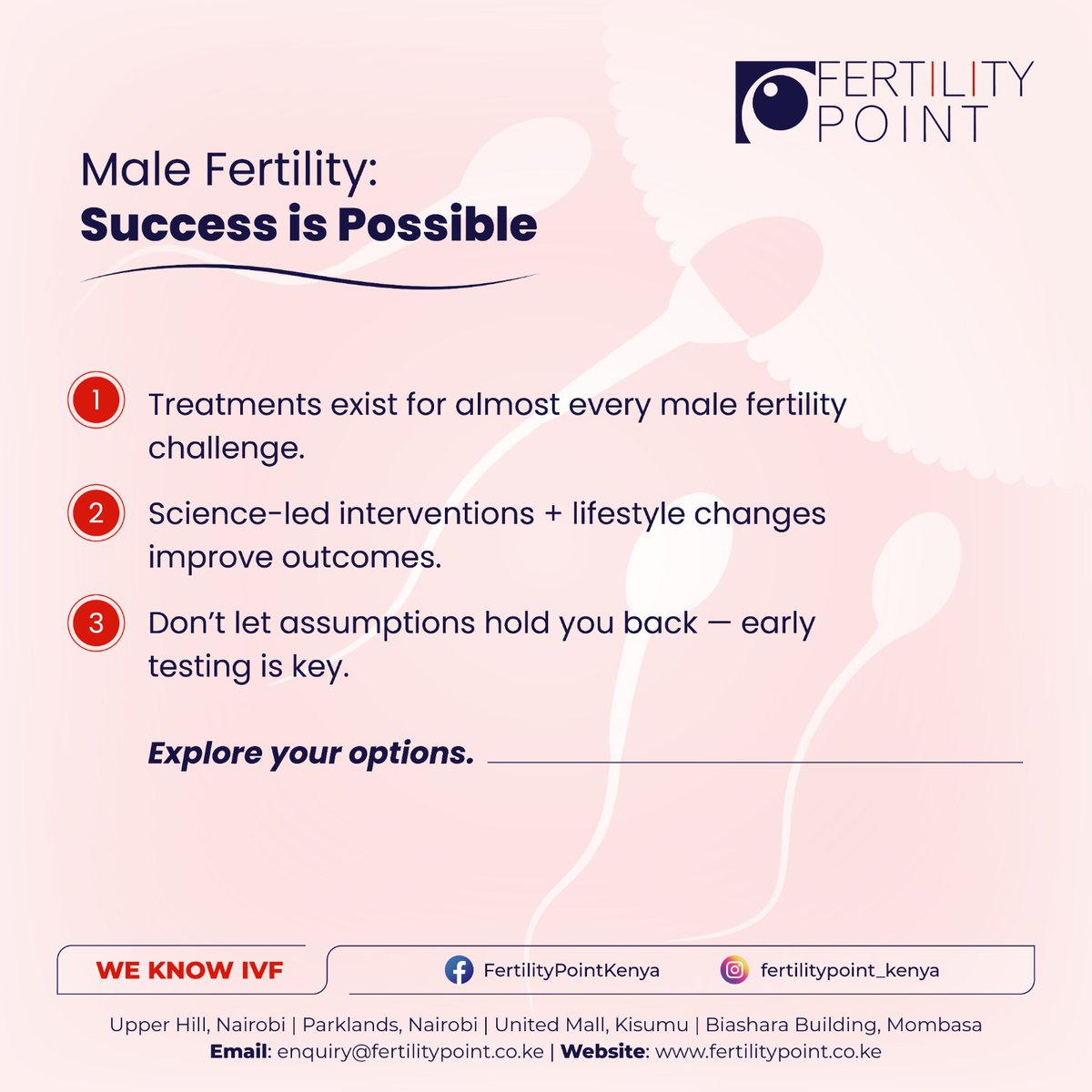 Most male fertility issues are manageable—but only if they’re identified.
There are medical solutions, and there are practical changes that can improve outcomes. The gap is usually not treatment—it’s timing.
Explore your options with us today +254 792 111 222
#MaleFertility