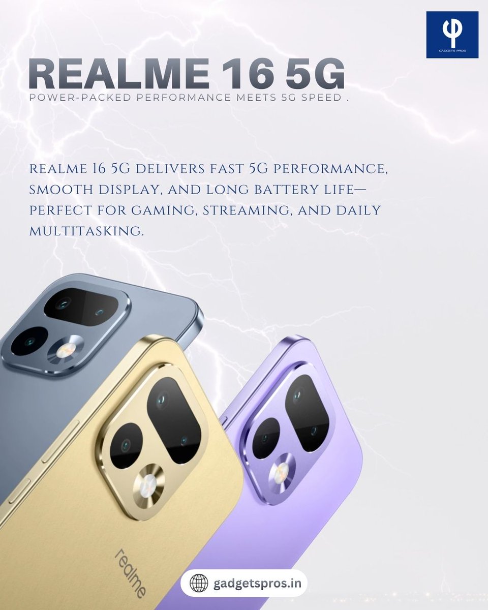 gadgetspros1's tweet image. Power-packed performance meets 5G speed ⚡
Fast, smooth &amp;amp; built for gaming, streaming &amp;amp; multitasking.
Stay fast. Stay ahead 🔥
👉 gadgetspros.in
#realme16 #5G #TechIndia
