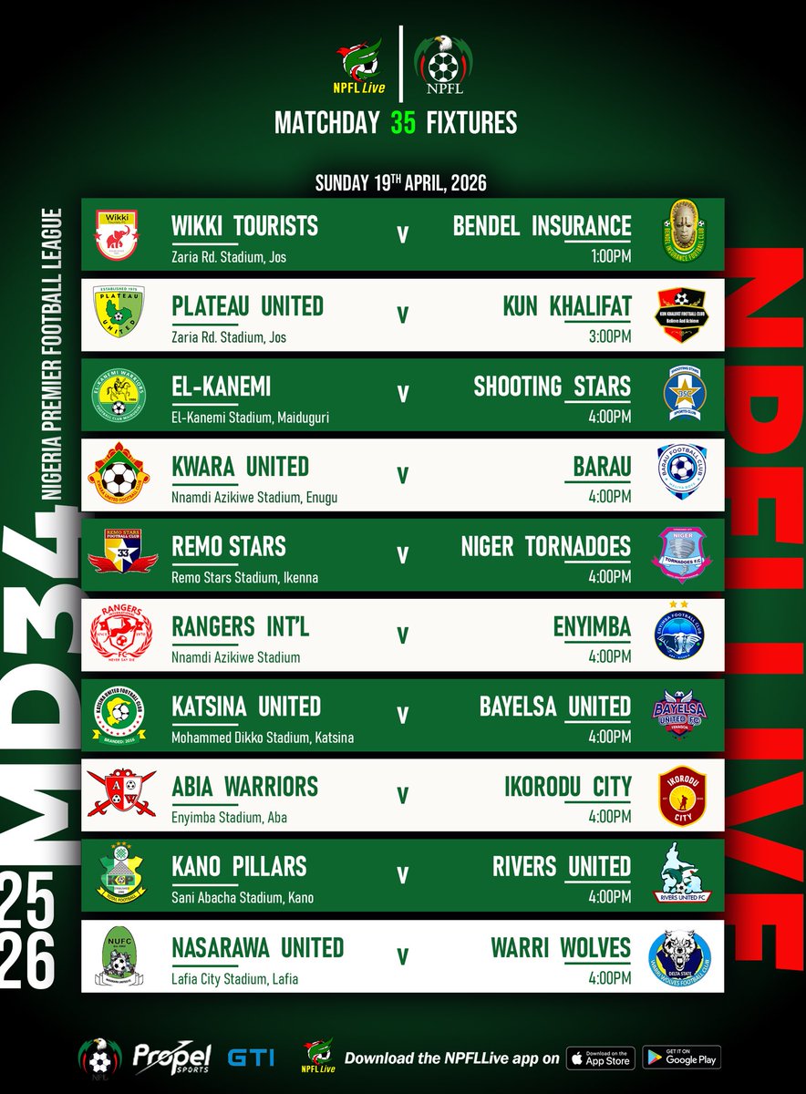 NPFL_Live's tweet photo. THIS SUNDAY ⏳

#NPFLLive #NPFL26 https://t.co/E9gicGuy0e