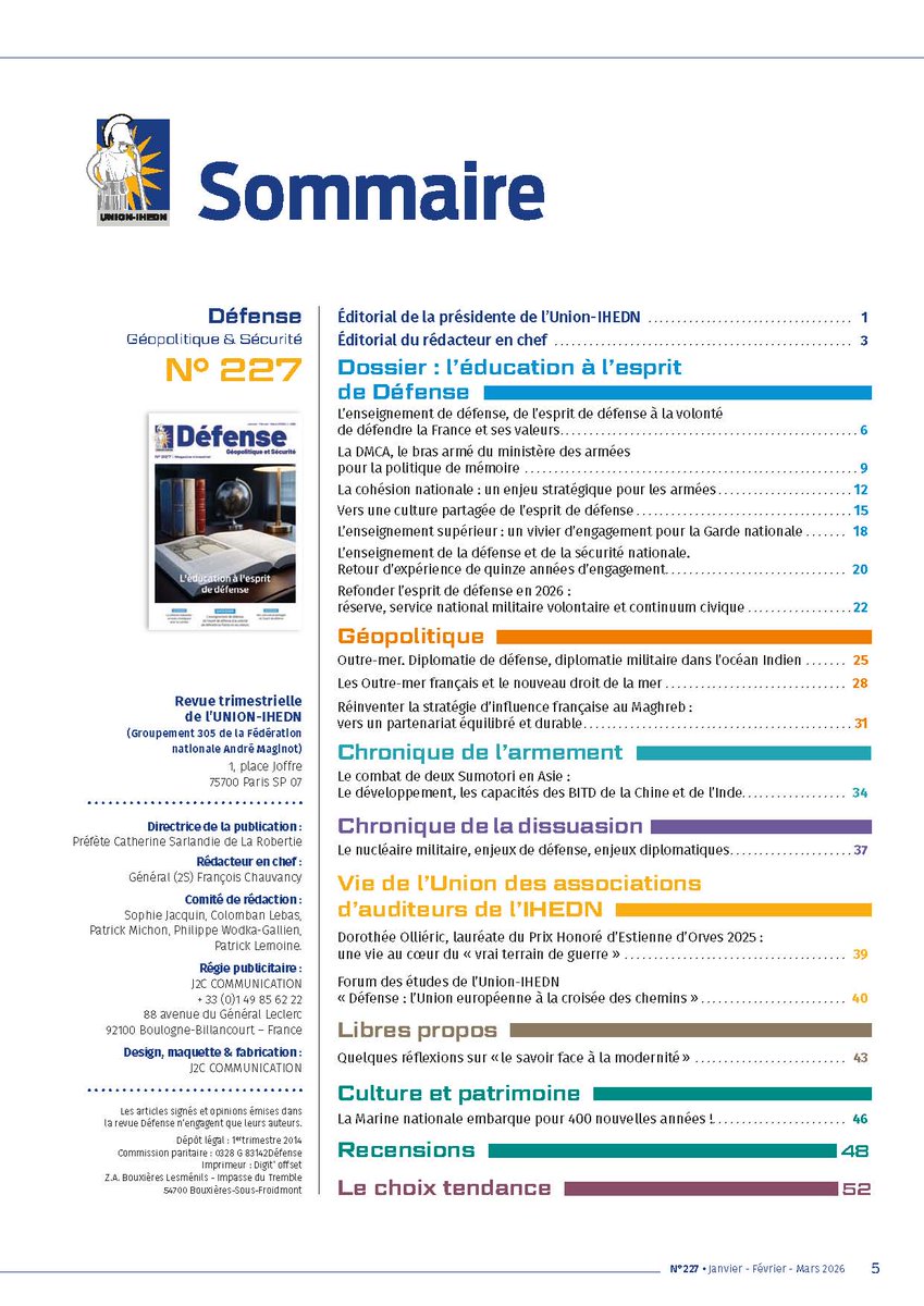 TheatrumBelli's tweet image. L’Union IHEDN a consacré un dossier intitulé « L’éducation à l’#esprit_de_défense » dans sa dernière parution trimestrielle.

La résilience de la #Nation aujourd’hui est en effet devenue l’un des enjeux majeurs de notre sécurité.

Nos institutions mettent en place progressivement