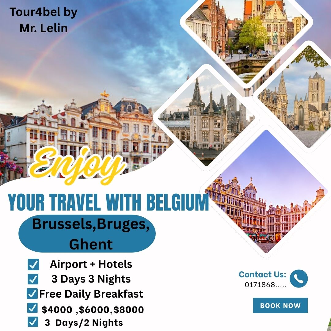 SalmaakterGit's tweet image. ✈️ Explore the beauty of Belgium 🇧🇪
Visit Bruges, Brussels &amp;amp; Ghent in just 3 Days &amp;amp; 3 Nights! 🏰✨
Enjoy FREE breakfast 🍳☕ with premium comfort
💰 Packages: $4000 | $6000 | $8000
Book now &amp;amp; experience Europe like never before! 🌍❤️

#BelgiumTour #Bruges #Brussels #Ghent