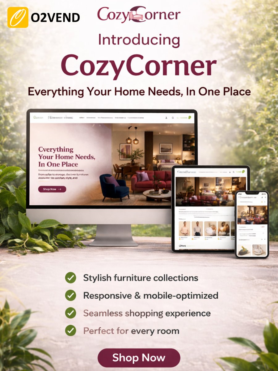 O2Vend's tweet image. Launch your furniture store in style 🛋️
Introducing CozyCorner by O2VEND — elegant, smooth, and built to convert.
Learn More: tinyurl.com/2d4tnjux
#O2VEND #eCommerceDesign #FurnitureStore