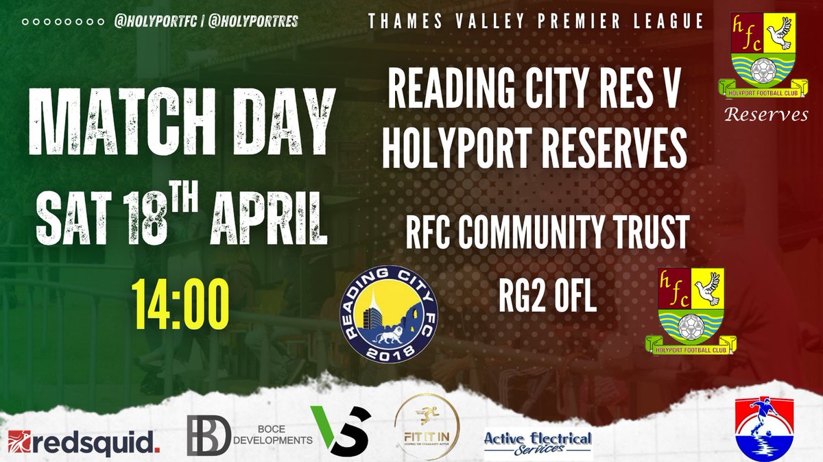 HolyportRes's tweet photo. ‼️MATCH DAY‼️
📆 Sat 18th April
🕖 2pm KO
🆚 @RCFCReserves
📍RFC community trust, RG2 0FL
🏆@ThamesValleyPL
#uptheport ♥️💚
#HolyportFC @fiberkshire #step7 #oneclub #nonleaguecrowd https://t.co/Fk3cMEnowW