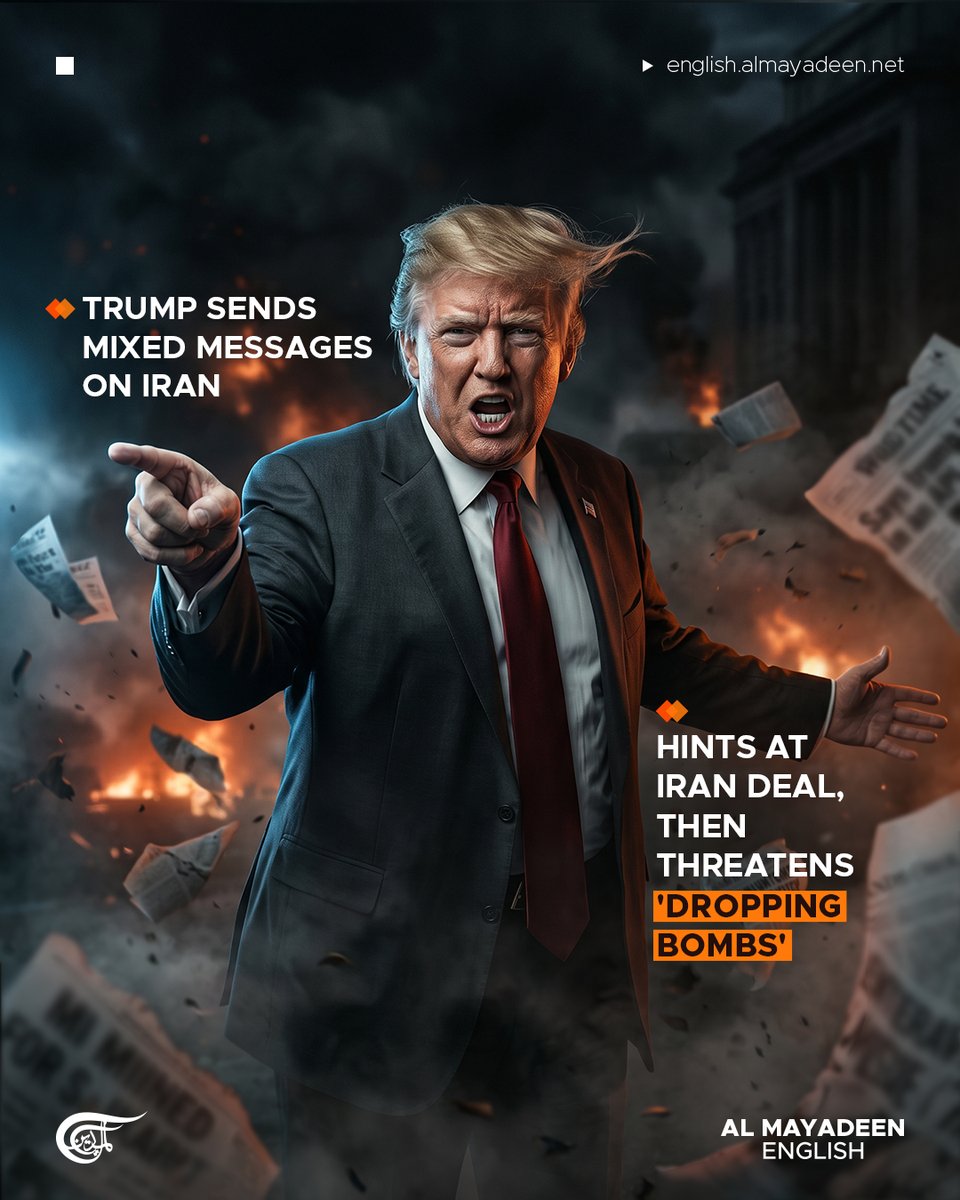 MayadeenEnglish's tweet image. Speaking to reporters aboard Air Force One, #US President Donald Trump sent mixed and shifting signals on a deal with Iran, hinting at "pretty good news" and claiming negotiations are "going very well," while simultaneously threatening that if a deal is not signed, the US could