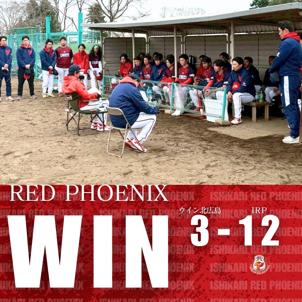 4/18
オープン戦
🆚ウイン北広島
3-12で勝利‼️

今シーズンの初陣は
真山雄飛 選手が本日3打数3安打猛打賞‼️
投手陣も6人の継投で試合を作りました‼️

本日の応援ありがとうございました‼️

#北海道フロンティアリーグ
#石狩レッドフェニックス
#狩人魂
#石狩から日本一へ