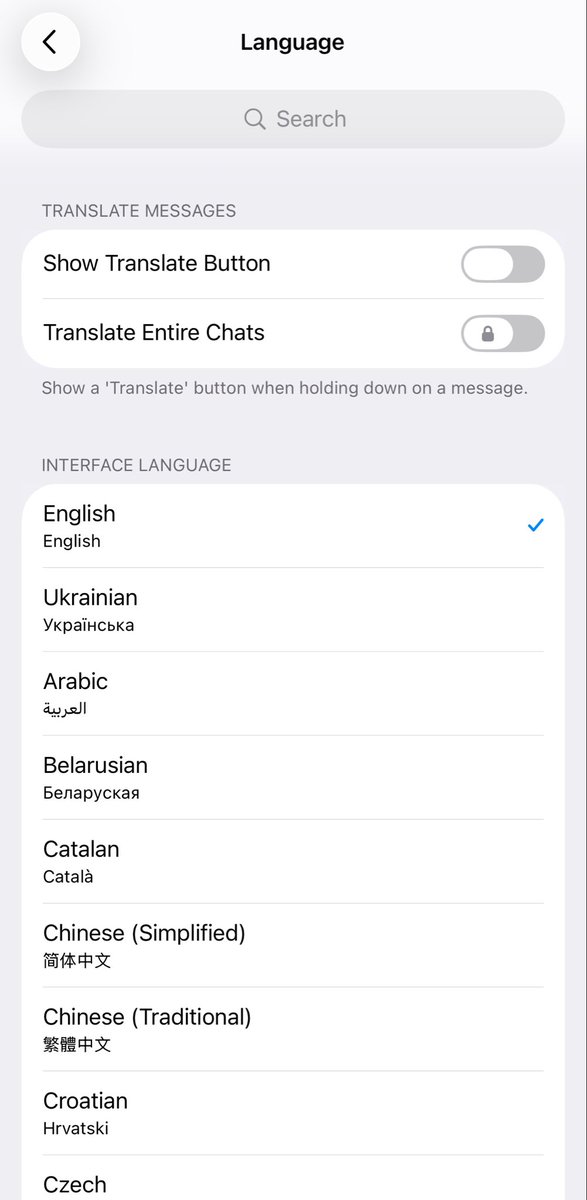 bbtglobal99's tweet photo. Telegram officially integrated Simplified Chinese today; the language selection interface pops up directly upon opening.
Third-party language packs can retire now.
The timing is interesting—XChat just launched, and Telegram does this right away.
Is it due to pressure from XChat? https://t.co/iN4yncfLj7