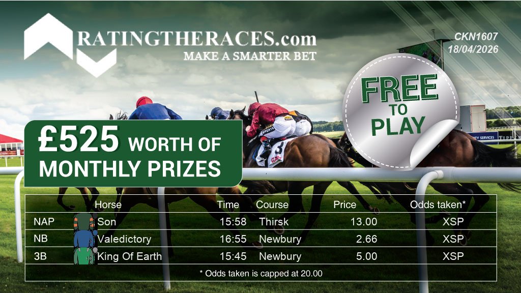 My #RTRNaps are:

Son @ 15:58
Valedictory @ 16:55
King Of Earth @ 15:45

Sponsored by <a href="/RatingTheRaces/">RatingTheRaces</a> - Enter for FREE here: bit.ly/NapCompFreeEnt…
