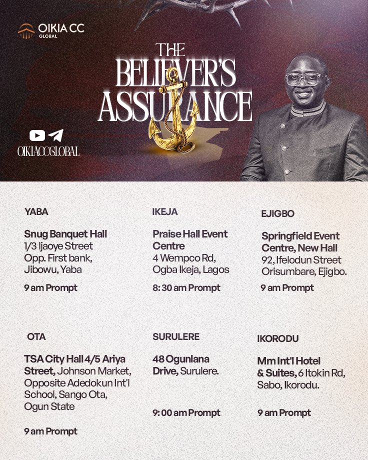 OikiaccIbadan's tweet photo. Salvation is not meant to be uncertain. In Christ, there is assurance. You can know that you are saved.

This Sunday, we take a deep dive into The Believer’s Assurance.

Join us as we explore this truth and grow in confidence in all that Christ has accomplished.
#myoikia https://t.co/VY0VToDrZ1