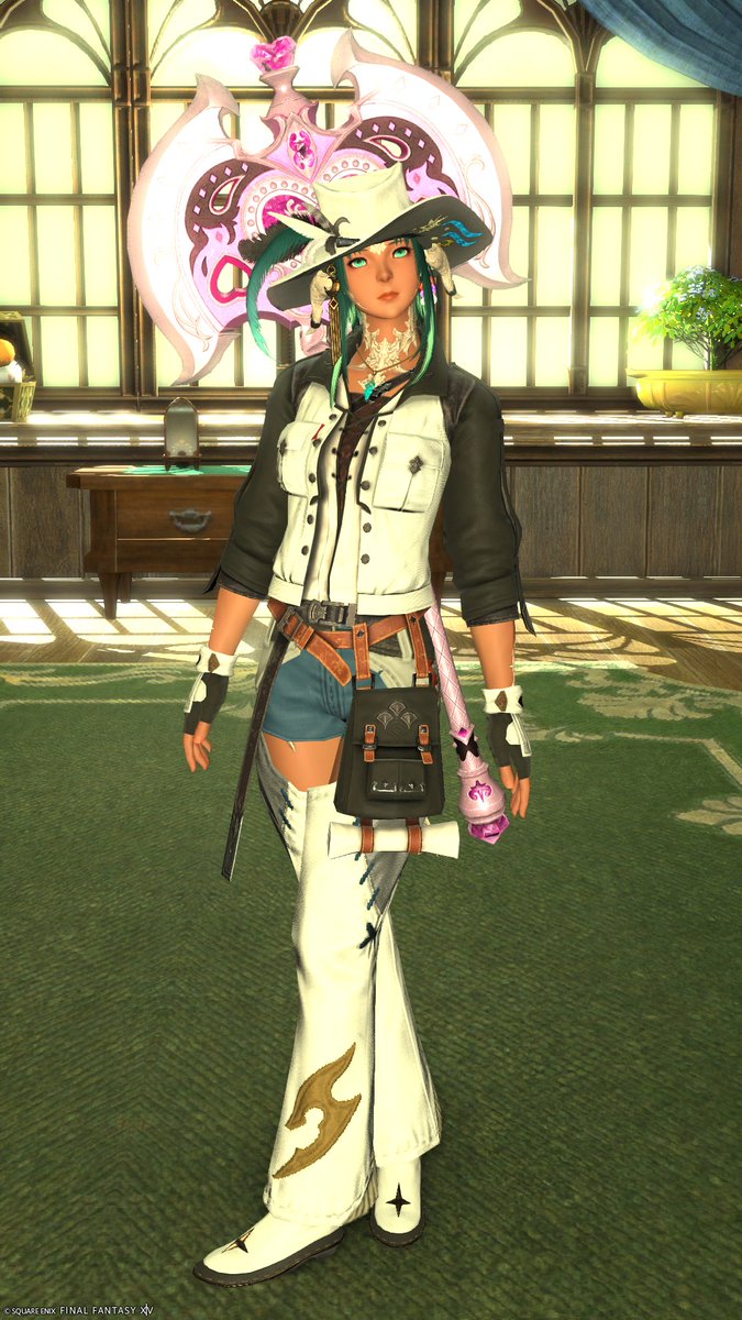 NatumeNa8's tweet image. タンクのミラプリをカーボーイっぽくしてみた！！見えるかな？
＃FF14 ＃SS ＃アウラ