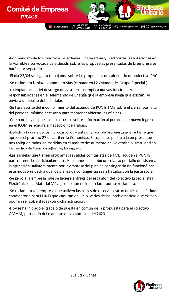 sumetro_cat's tweet photo. Publicamos el resumen del Comité de ayer.
Publiquem el resum del Comitè d'ahir. https://t.co/zwHHyqZZ12