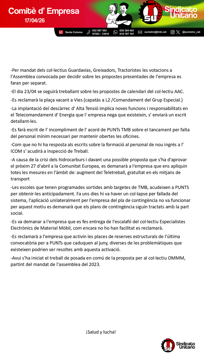 sumetro_cat's tweet photo. Publicamos el resumen del Comité de ayer.
Publiquem el resum del Comitè d'ahir. https://t.co/zwHHyqZZ12