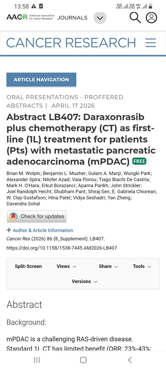 SuyogCancer's tweet photo. Daraxonrasib: monotherapy vs + chemo in 1L mPDAC 🚀
RAS-mutant mPDAC:
Comparison of monotherapy vs combination 
🔹 Monotherapy (n=40; eval n=35)
• ORR 51% | DCR 97%
• 6-mo PFS 71%
• ctDNA clearance 57% (n=28)

🔹 + GnP (gemcitabine + nab-paclitaxel) (n=40; eval n=39)
• ORR 59% | DCR 92%
• 6-mo PFS 84%
• ctDNA clearance 61% (n=28)
👉 Signal: is chemo adding much to this drug ? 🤔 @GIcancerDoc @Erman_Akkus @MyriamChalabi @OncoAlert @MedwatchKate
#PancreaticCancer #AACR26