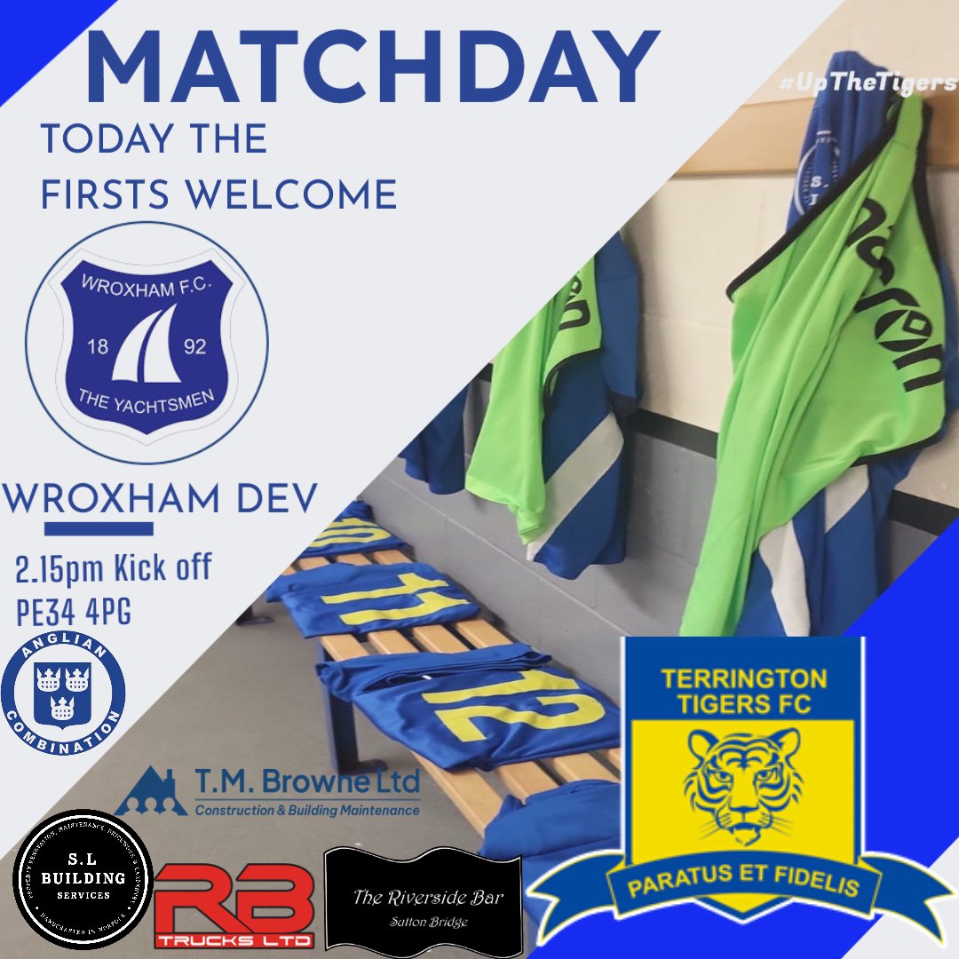 TerringtonFC13's tweet image. Gameday 💙💛

Today brings what should be a cracking game of @AnglianCom football for the Firsts, as they welcome @The_Yachtsmen Dev to the Rec. 
Come on down and support the Lads.
#3ToGo
#UpTheTigers 🐅
🆚 Wroxham Dev
🗓️ 18/04/26
⏱️ 2.15pm
📍 The Rec – PE34 4PG
🍺 The Wildfowler