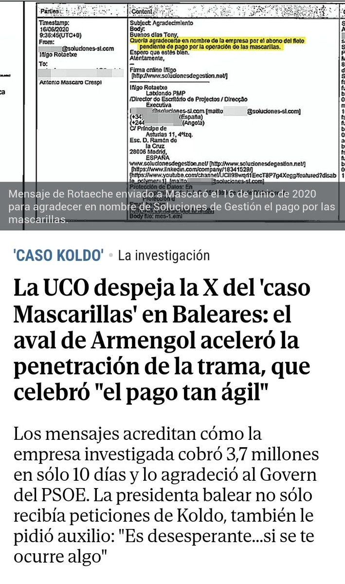 Donde la UCO dice que Armengol facilitó la entrada de la trama, Armengol entiende que la UCO confirma su inocencia.