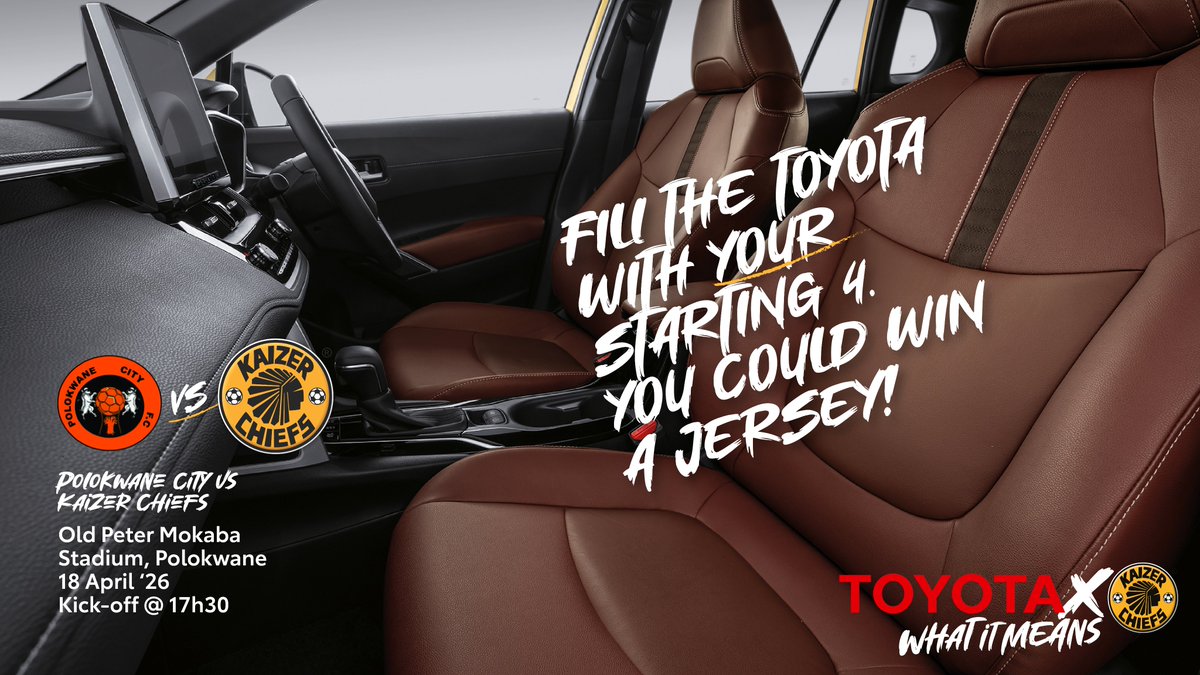 KaizerChiefs's tweet image. Kaizer Chiefs vs Polokwane City is up next, and it’s all to play for! Who is in your TOP 4 to start, and which one of them will score? Comment below – you could WIN a 25/26 Kaizer Chiefs jersey!

Enter before 3pm on 18 APRIL ’26. Ts&amp;amp;Cs Apply.

#ToyotaSA #KCToyota #WhatItMeans