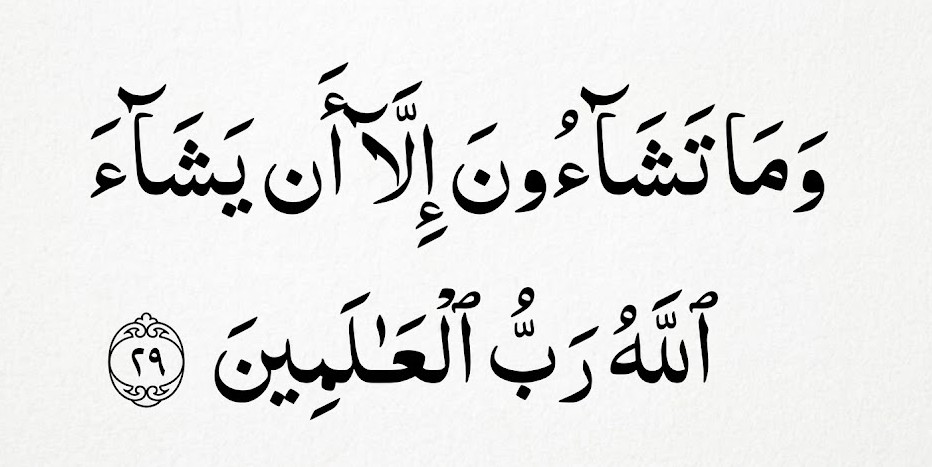 And you do not will except that Allah wills - Lord of the worlds." (Sahih International translation)

At-Takwir Verse Number: 29
