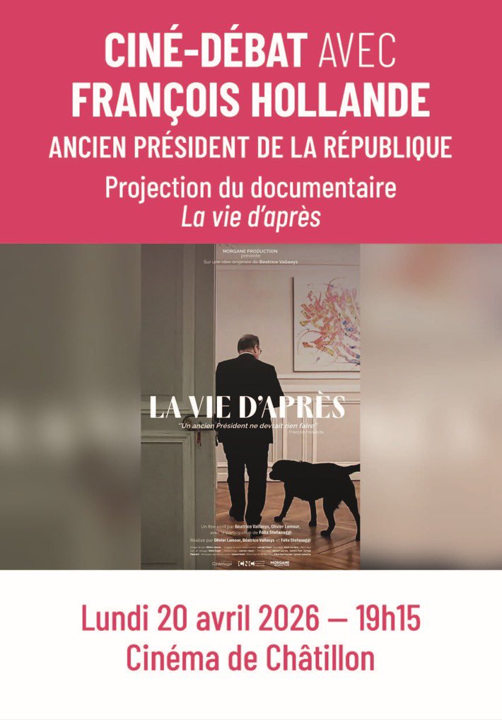 AzzazNadege's tweet image. Nous accueillerons ce lundi à 19h15 au cinéma de #Châtillon le Président @fhollande pour la diffusion de son documentaire « La Vie d’Après » suivi d’un échange avec notre ancien Président de la République.

Très heureuse de retrouver François Hollande à #Châtillon.

Réservation👇🏽