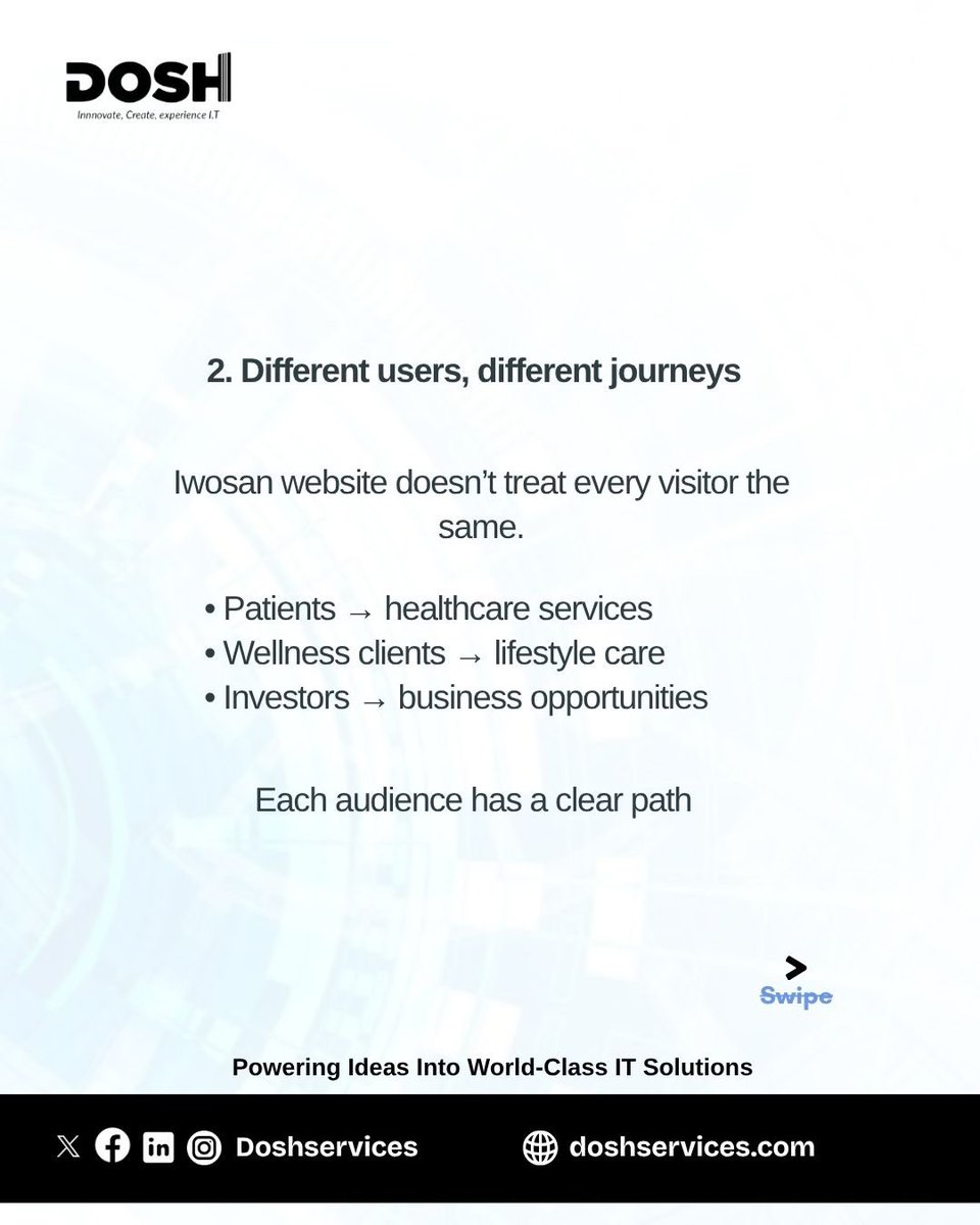 doshservices's tweet photo. Most hospital websites look good… but don’t work.

No clear structure. No guidance. No conversions.

That’s what we fixed for Iwosan Health.

Is your website attracting patients or losing them?

Let’s build better.
#DoshServices #HealthcareMarketing #WebDesignNigeria https://t.co/h1awFVf491