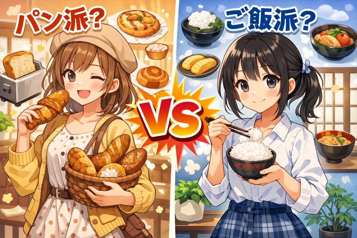 kMBMenQu3P413's tweet image. #パン派  #ご飯派 
 あなたは、朝はパン派？🍞𝟛
それとも、朝はご飯派？🍚