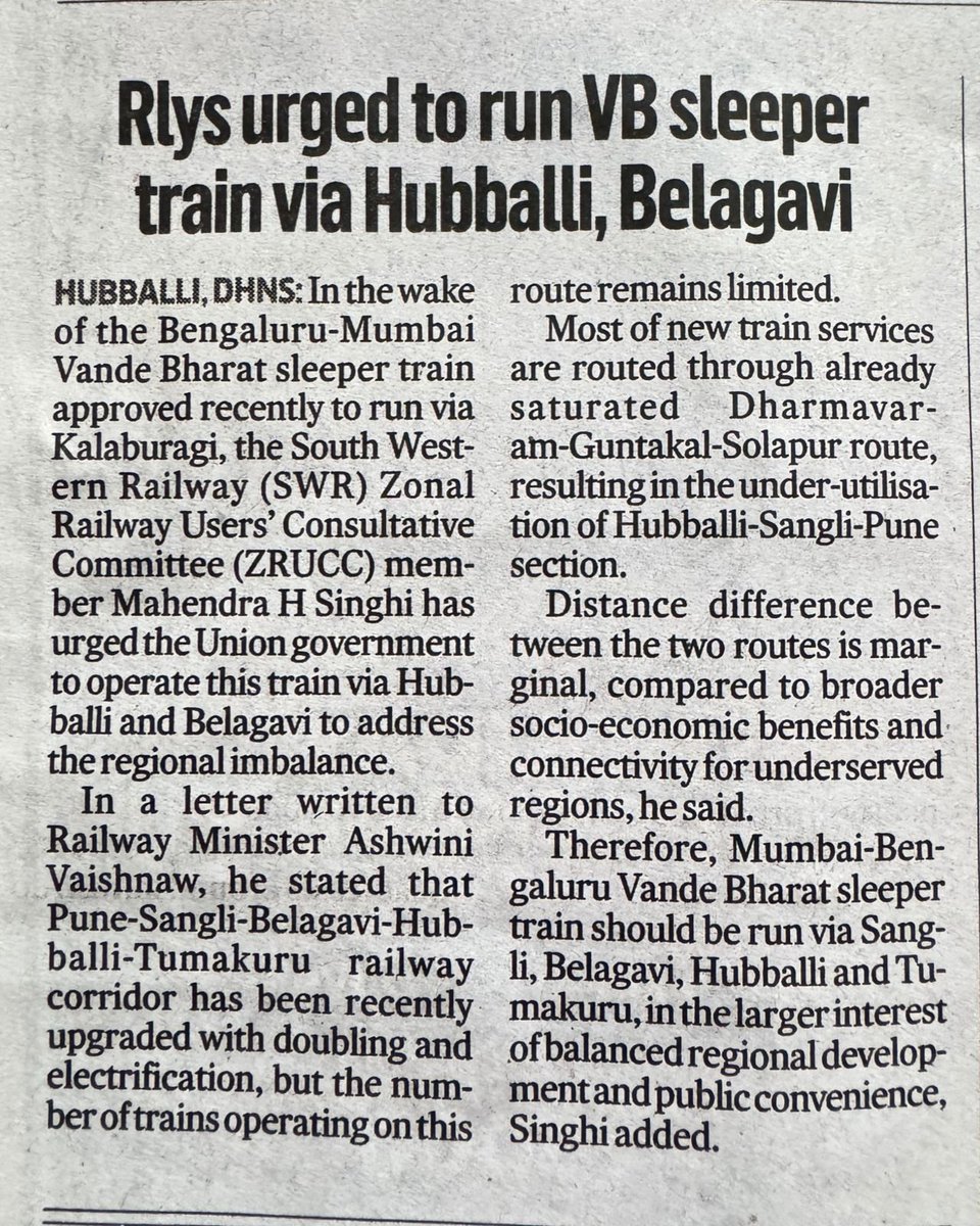 <a href="/Hubballi_Infra/">Hubballi Dharwad Infra</a> <a href="/dharwad/">dharwad</a>
<a href="/BelagaviRailway/">Belagavi Railway 🇮🇳</a> <a href="/hublimandi/">Hubballi Dharwad</a>  
<a href="/SWRRLY/">South Western Railway</a> <a href="/NammaRailways/">South Western Railways Passengers Committee(SWRPC)</a> <a href="/GMSWR/">GM SWR</a> <a href="/drmubl/">DRM Hubballi</a> <a href="/drmsbc/">DRM Bengaluru</a> <a href="/drmubl/">DRM Hubballi</a> <a href="/drmpune/">DRM Pune</a> <a href="/GM_CRly/">GM Central Railway</a> <a href="/Central_Railway/">Central Railway</a> <a href="/AshwiniVaishnaw/">Ashwini Vaishnaw</a> <a href="/Tejasvi_Surya/">Tejasvi Surya</a> <a href="/Offtejasvisurya/">Tejasvi Surya Office</a> <a href="/VSOMANNA_BJP/">V. Somanna</a> <a href="/Belagavi_infra/">Belagavi Infra.co.in</a>