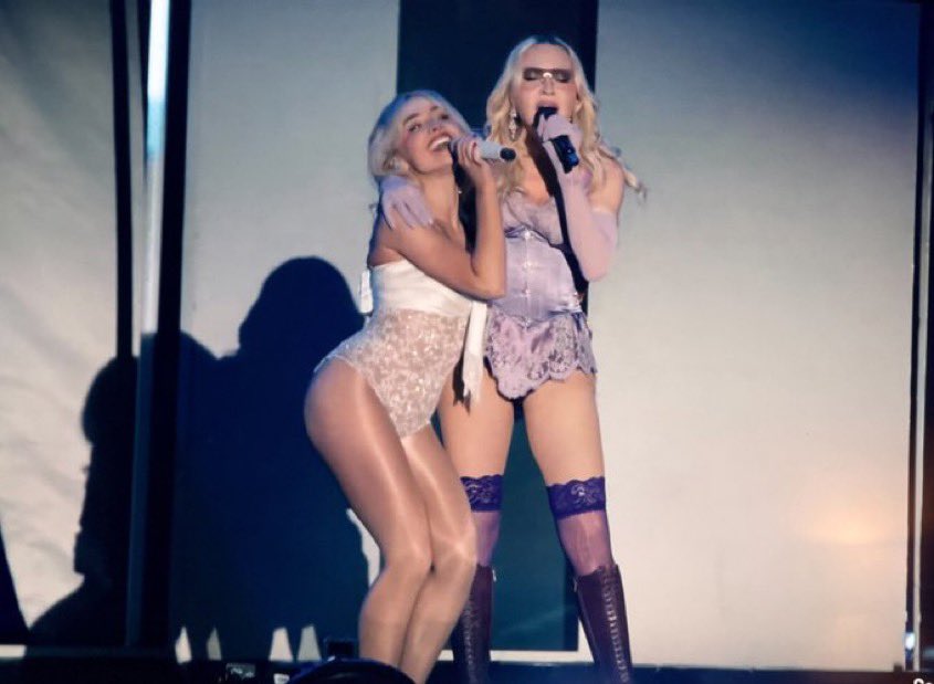 WORLDMUSICAWARD's tweet image. #SabrinaCarpenter brings out #Madonna as a surprise guest star during her headlining set to perform "Vogue" and "Like a Prayer" and both blow the world away, debuting  their brand-new Duet, “Bring Your Love”, from Madonna’s hugely awaited album 'Confessions on a Dance Floor: Part