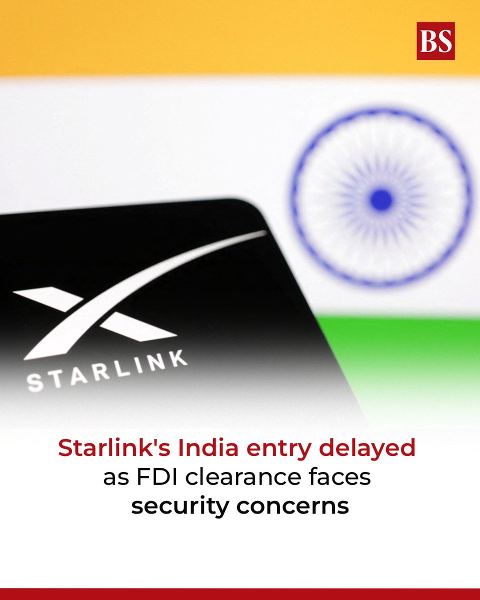 bsindia's tweet image. Starlink's FDI proposal on hold as govt flags security risks; approval may depend on clarity from Starlink and its ability to address concerns over potential misuse of satellite services.

mybs.in/2g5QpCo

#Starlink #FDI #SpaceXSatellite #Satellite | @apexa_rai