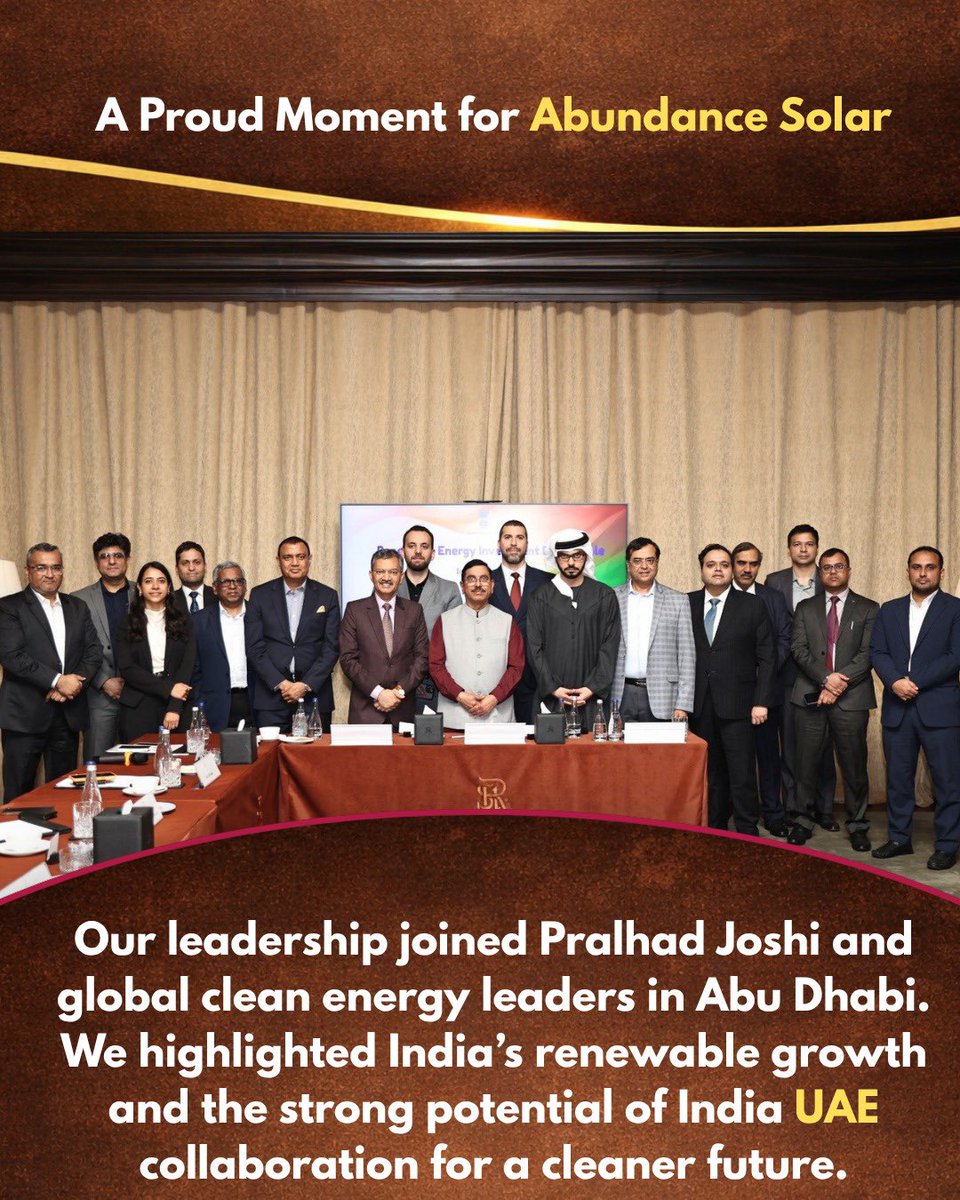 webronzesolar's tweet image. Proud to be part of a global clean energy dialogue with Pralhad Joshi in Abu Dhabi.
Driving India’s renewable growth and strengthening India–UAE collaboration for a sustainable future.

#RenewableEnergy, #CleanEnergy, #IndiaUAE, #InvestInIndia, #AbundanceSolar
