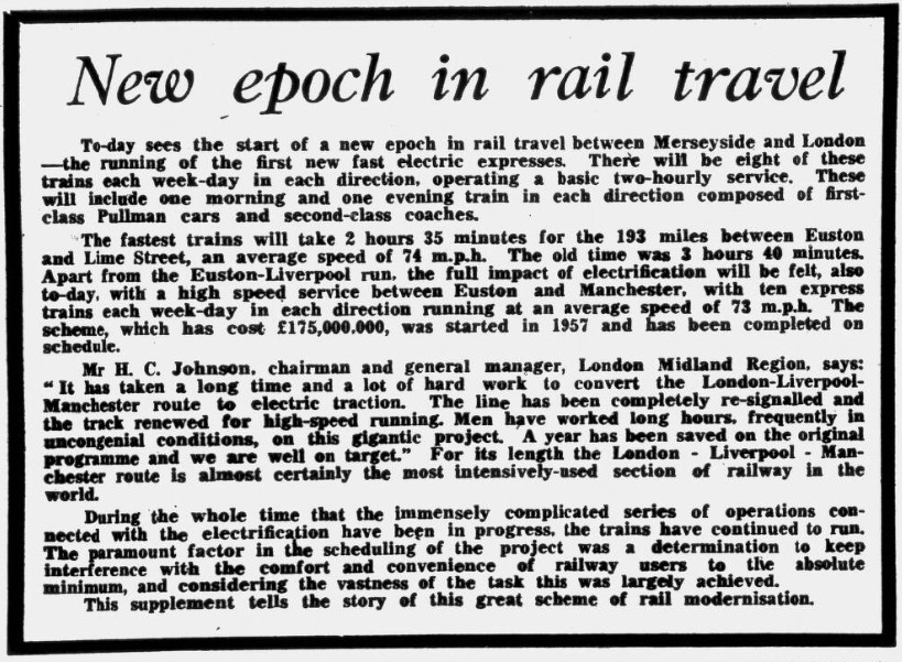 Liverpool1207's tweet image. #OTD - 1966: Electrification of #Liverpool #London rail line - 2hrs 27mins, reaching speeds of 106.7 miles per hour 🚉