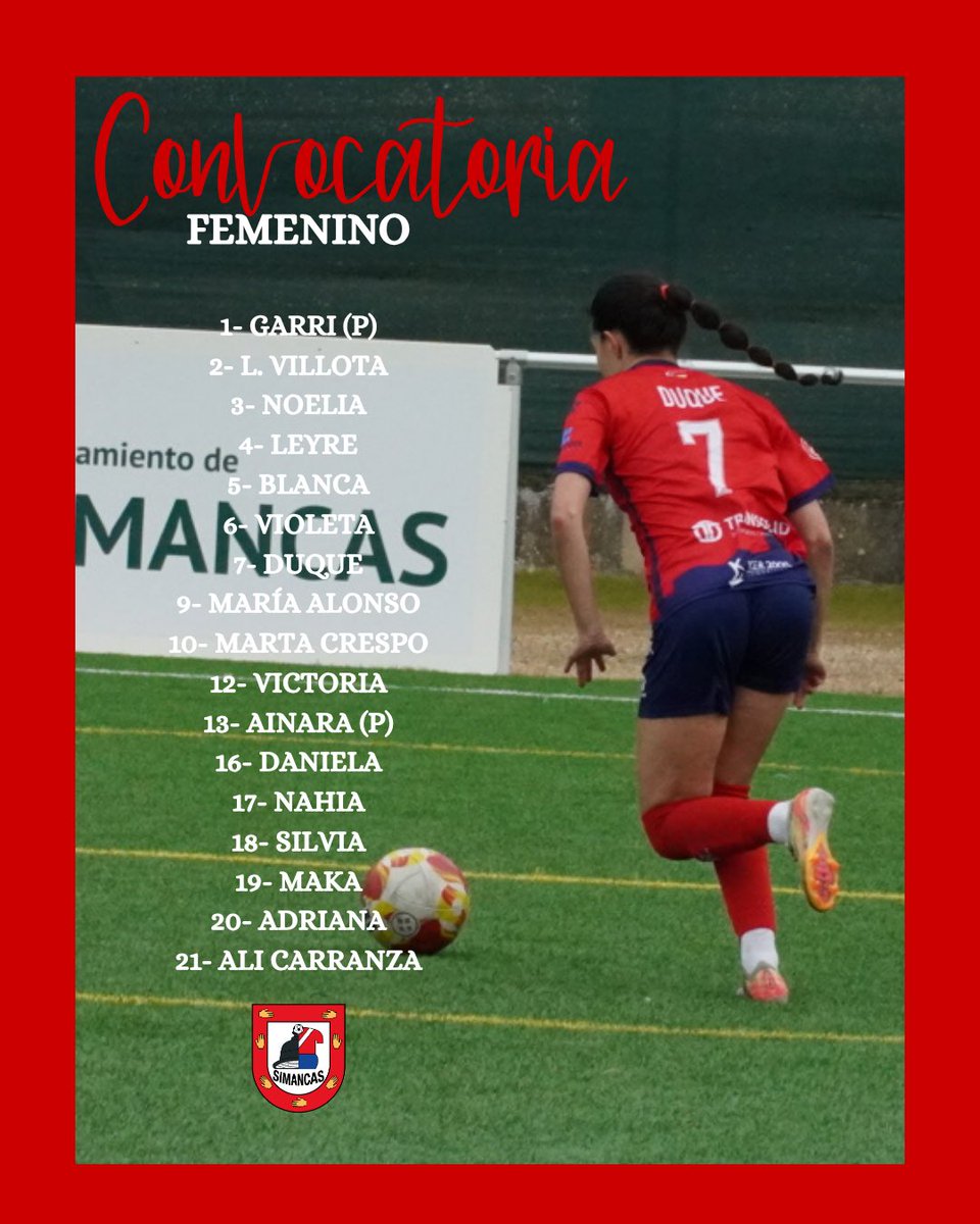 📋CONVOCATORIA

Nuestras chicas, listas para un nuevo reto.
Trabajo, ilusión y equipo para seguir compitiendo hasta el final.

A disfrutar el último de liga en casa 💪

#SimancasAlmayOrgullo  #SimancasAlmayOrgullo