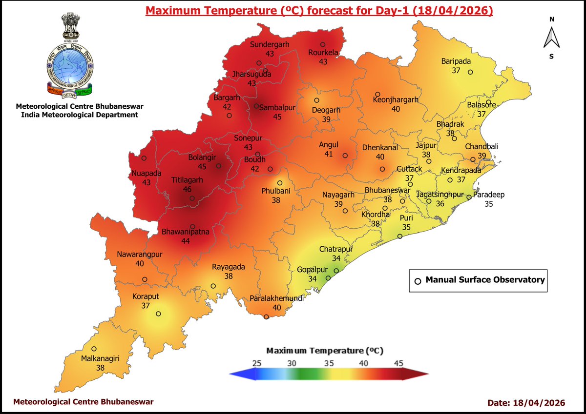 mcbbsr's tweet image. Maximum Temperature Forecast for next 5 days
#Odisha #hot #temperature