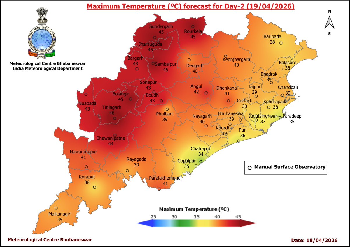 mcbbsr's tweet image. Maximum Temperature Forecast for next 5 days
#Odisha #hot #temperature