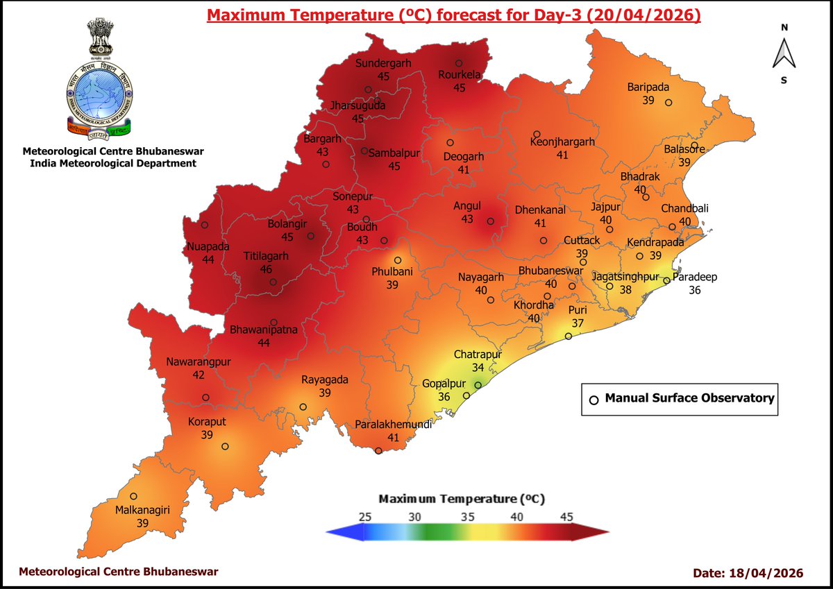 mcbbsr's tweet image. Maximum Temperature Forecast for next 5 days
#Odisha #hot #temperature