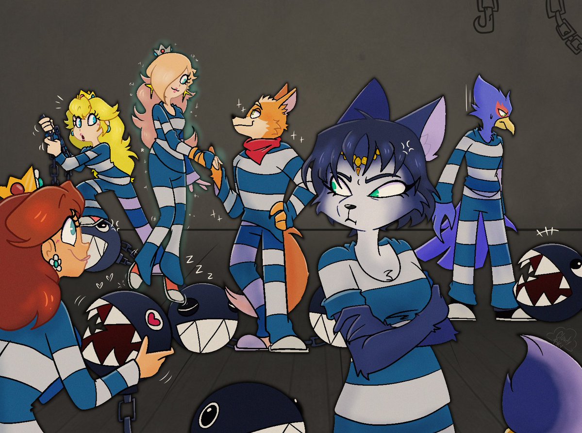 EB1987Land's tweet image. Not everyone is happy that Star Fox 
and Super Mario are crossing over 
(But @RealKrystalFox is!)
Commission drawn by x.com/_cloudyskyy_ 
#furry #prison #starfox #foxmccloud #falcolombardi #krystal #princessdaisy #princesspeach #rosalina #supermario #supermariogalaxymovie