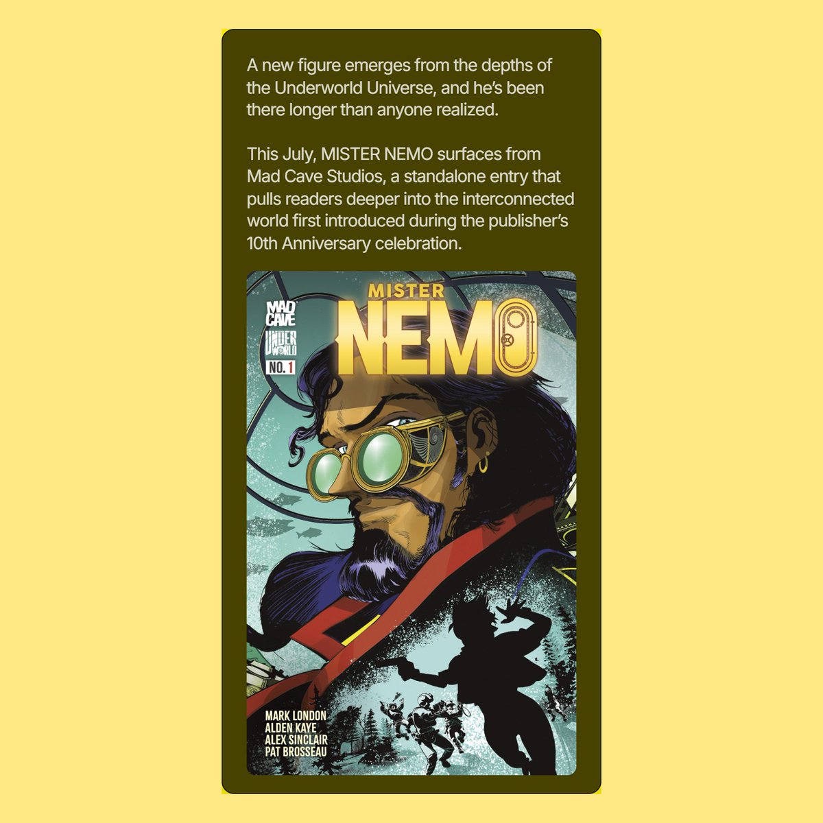 michaeljnimmo's tweet image. A new chapter of Mark London’s Underworld begins.

A thriller on hidden power is coming this July from Mad Cave Studios by Mark London and Alden Kaye with Mister Nemo.

comics.3millionyears.co.uk/i/194164335/a-…

#MisterNemo #MadCave