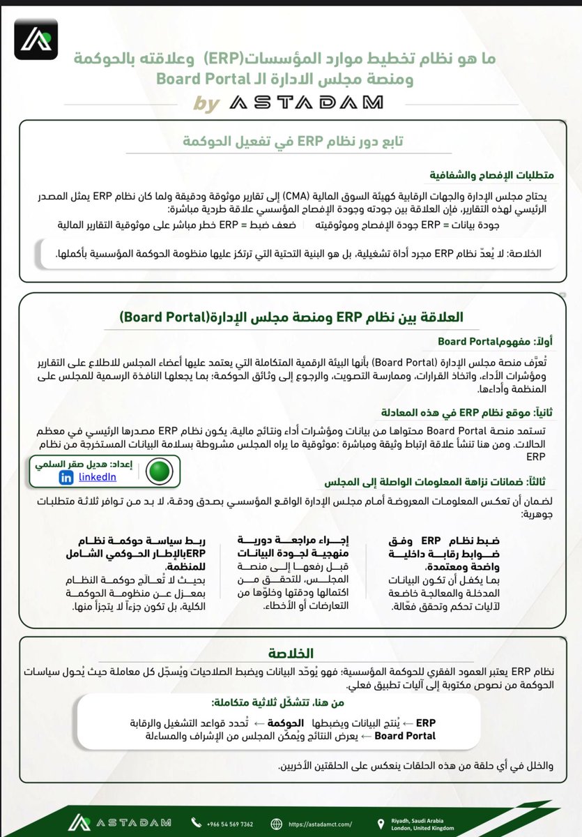 ملف من صفحتين مهم لكل من أعضاء مجالس الإدارة والمديرين التنفيذيين الذين يتعاملون مع تقارير ERP ويوضح ارتباطها بالحوكمة الملف يجيب على سؤال مهم: لماذا يهم اعضاء مجلس الادارة ومسؤولين الحوكمة أن يكون نظام ERP سليماً؟

بجودة أفضل:

drive.google.com/file/d/143usQy…