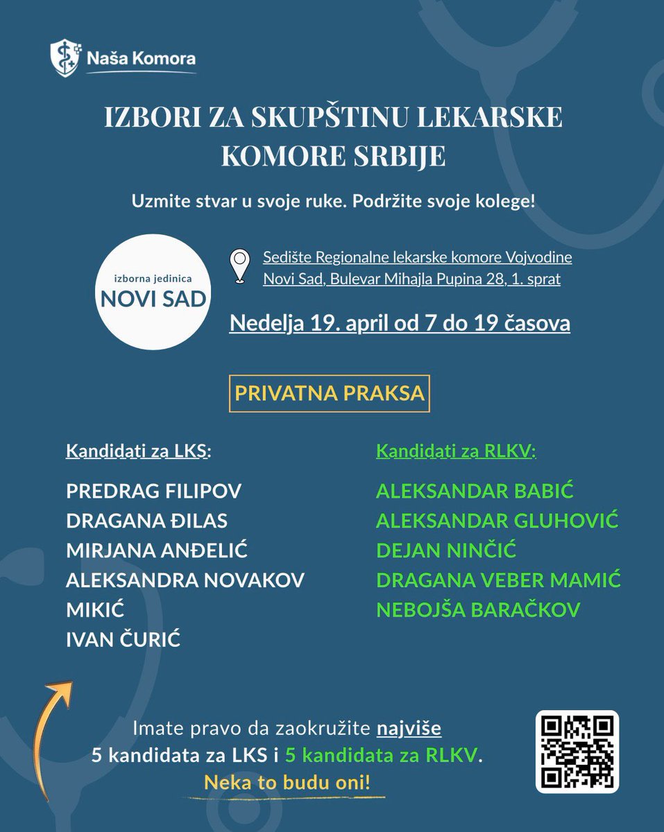 blokada_mfns's tweet photo. Dragi lekari i lekarke,
poslednjih godinu i po dana bili ste naš BELI ŠTIT.
U nedelju na izborima za Lekarsku komoru Srbije, mi ćemo čuvati vas jer je u vašim rukama mnogo više od glasa.
U vašim rukama je poverenje pacijenata i dostojanstvo profesije.

KOMORA JE VAŠA! 🤍🩺 https://t.co/h1CmWxZ0WB
