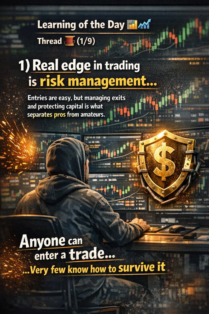 BreakoutCharts8's tweet image. Most traders focus on entries pros focus on survival.📊📈

Thread 🧵 (1/9)

1) Real edge in trading is risk management… entries are easy, but managing exits and protecting capital is what separates pros from amateurs.

#trading
#riskmanagment
#stockmarket
#learning
#q4results
