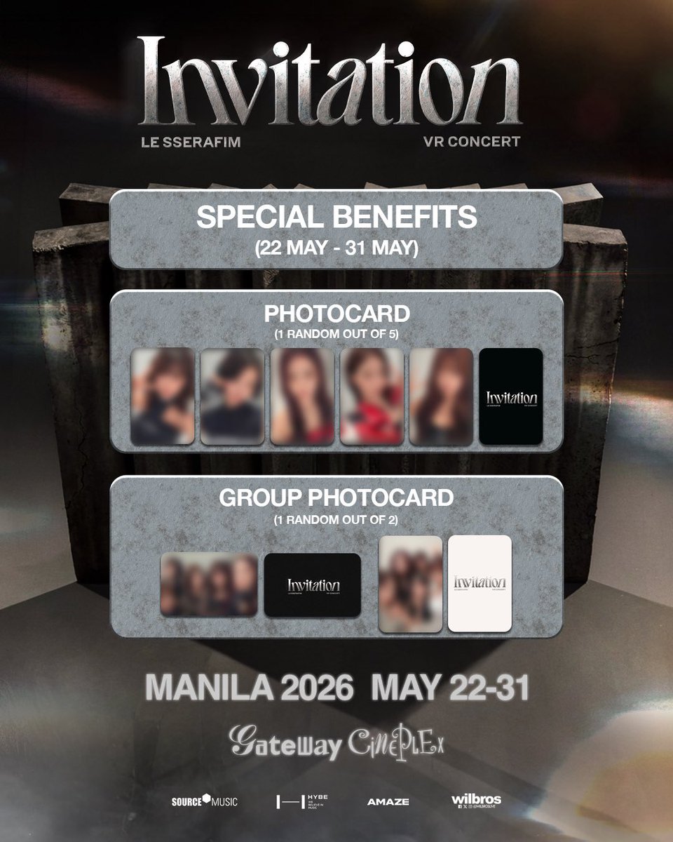 FEARNOT_PH's tweet image. 𝐓𝐈𝐂𝐊𝐄𝐓𝐒 𝐍𝐎𝐖 𝐎𝐍-𝐒𝐀𝐋𝐄 for 𝐋𝐄 𝐒𝐒𝐄𝐑𝐀𝐅𝐈𝐌 𝐕𝐑 𝐂𝐎𝐍𝐂𝐄𝐑𝐓: 𝐈𝐍𝐕𝐈𝐓𝐀𝐓𝐈𝐎𝐍 in MANILA!

🎟️ticketnet.com.ph/event-detail/L…

💵 1,000 (weekdays), 1,200 (weekends)
📆 May 22 ~ May 31, 2026
📍 Gateway Cineplex 18

#LE_SSERAFIM #LE_SSERAFIM_VRConcert #INVITATION
